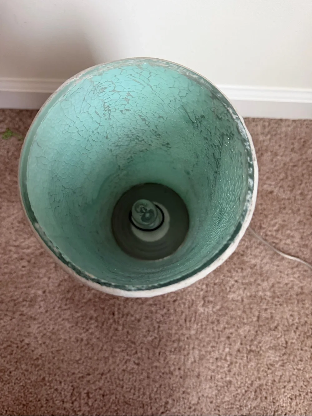 Turquoise Aqua Crackle Glass Cylinder Table Lamp Mid Century Style Light 13